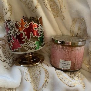 Bath and Body Autumn leaves candle holder and Champagne Toast candle set